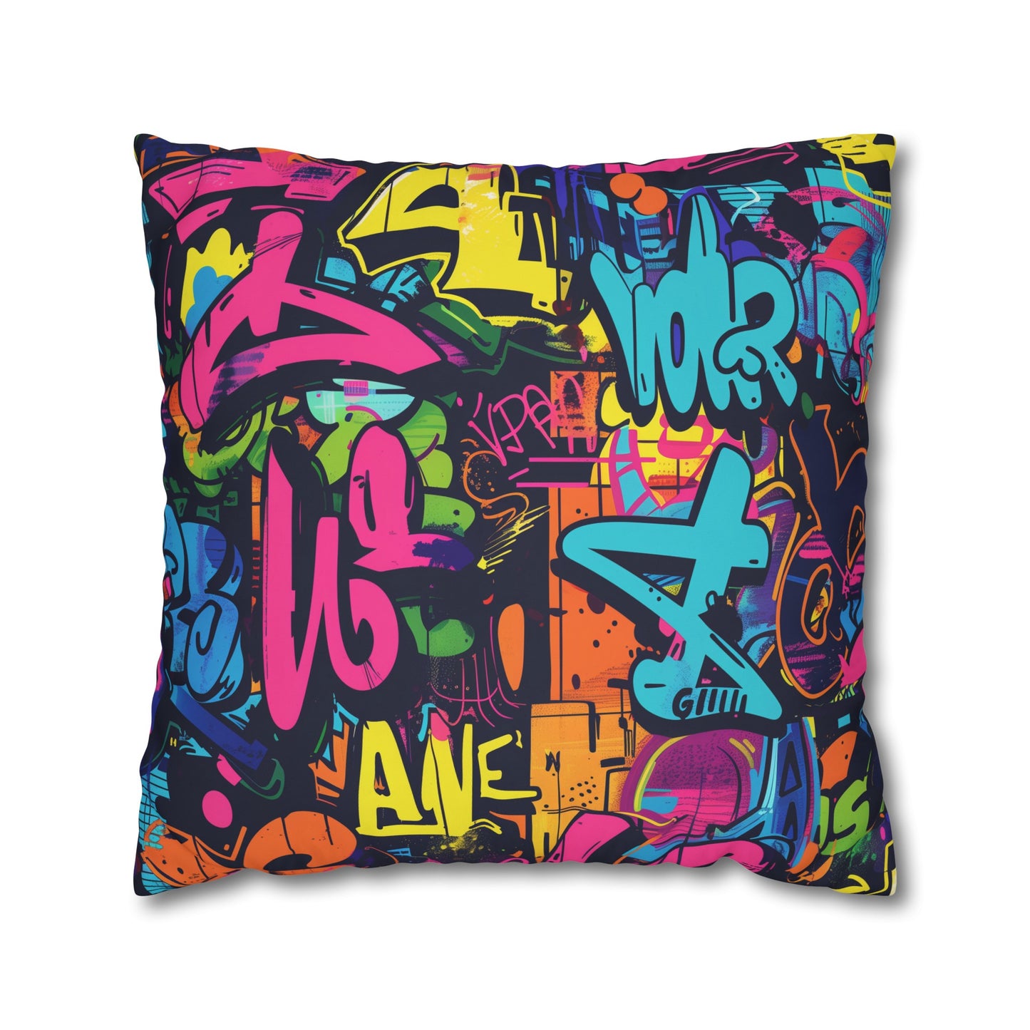 "Neon Graffiti Pillow Case - Vibrant urban design in bright neon colors, perfect for adding a pop of style to your bedroom decor"