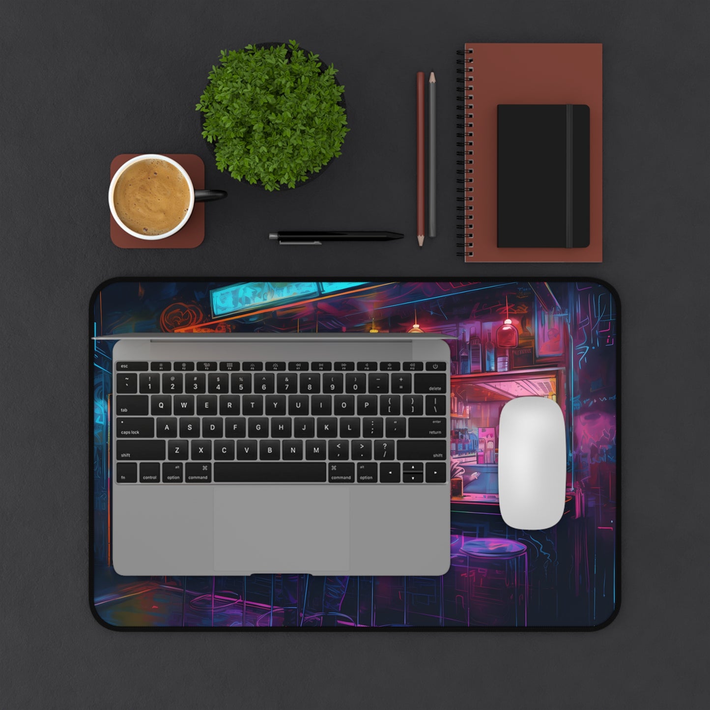 "Vibrant Neon Watercolor Desk Mat - Protects desk from scratches and spills with a pop of color"