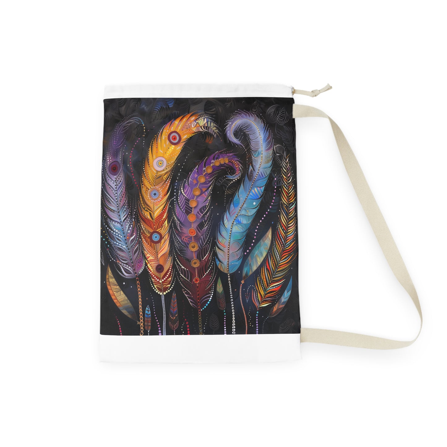 Bohemian feather laundry bag with stunning design for stylish laundry transport.