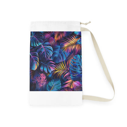 Vibrant Tropical Leaf Laundry Bag for Stylish Laundry Organization - Neon Palm Trees Design