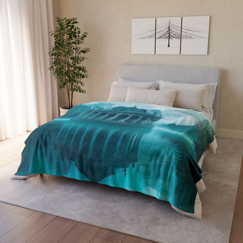 Glass Temple Submerged in Dream Lake Plush Fleece Throw Blanket