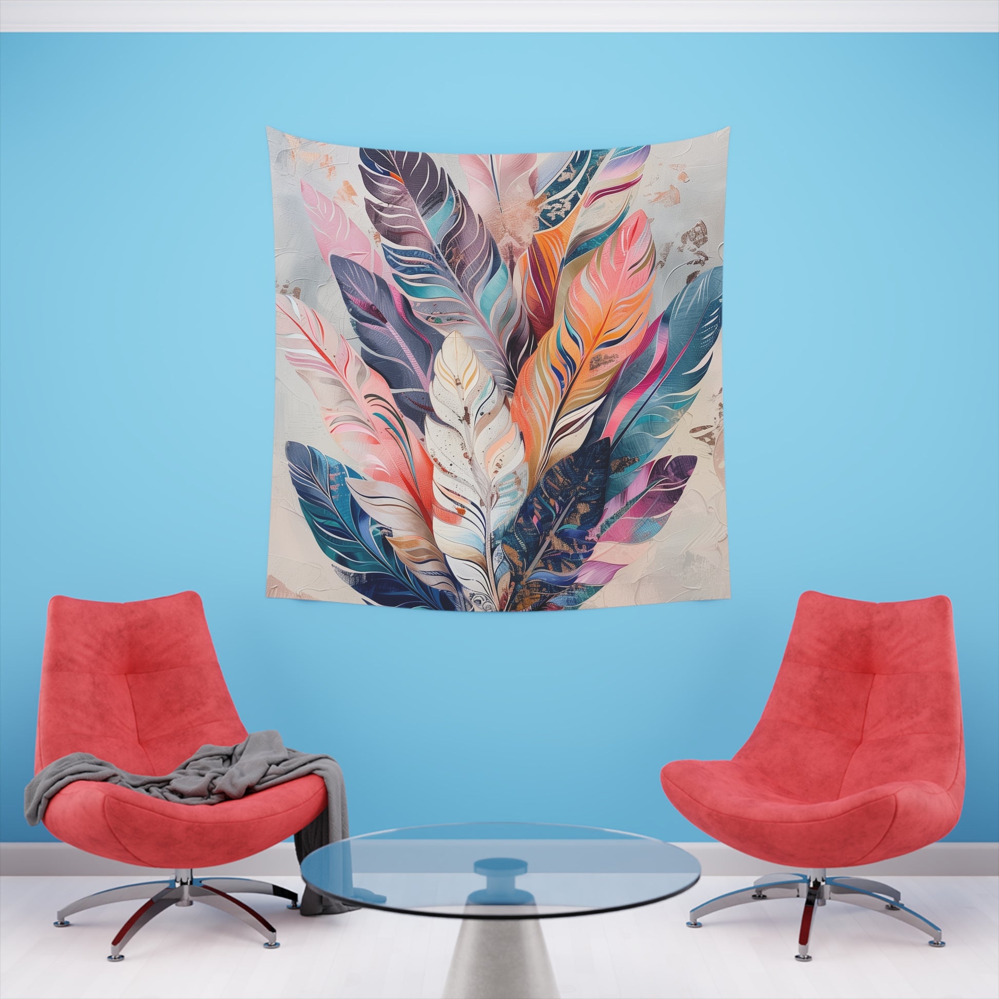 Feathered Dreams: A Bohemian Tapestry | Wall Tapestry | All Over Print, AOP, Decor, Halloween, Home & Living, Home Decor, Indoor, Spring Essentials, Sublimation, Tapestry | Prints with Passion