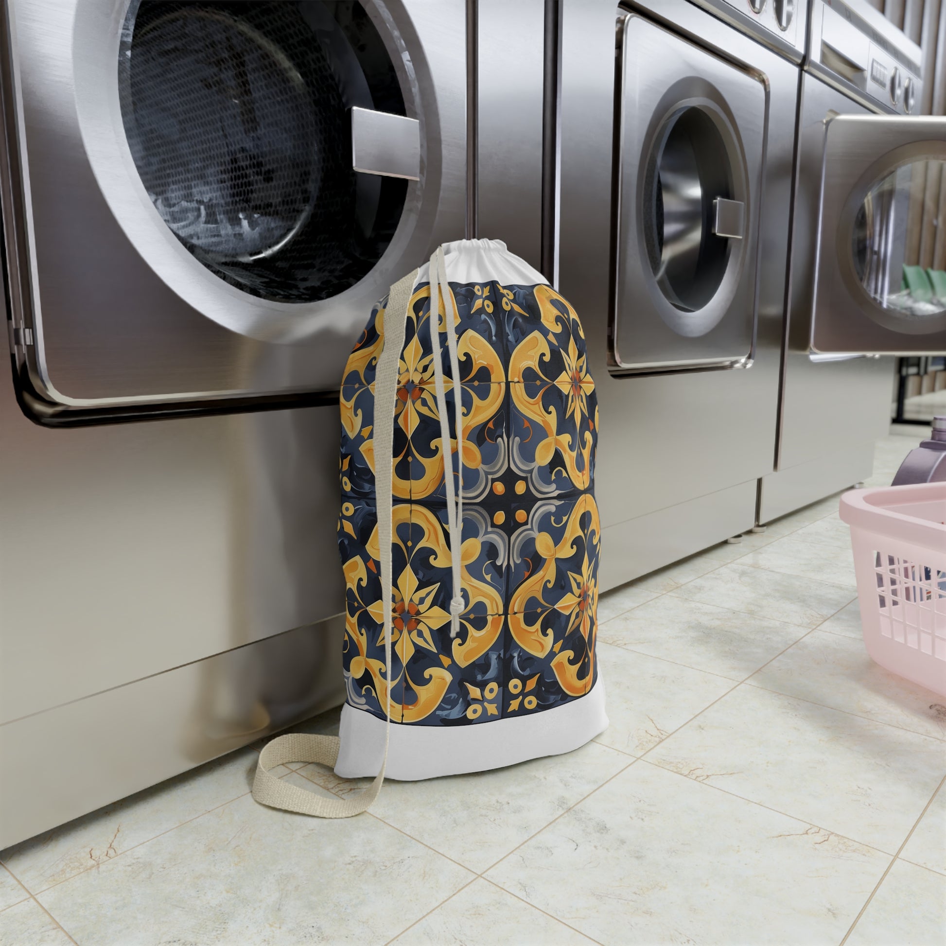 "Artisan Tiles Seamless Pattern Laundry Bag - Elegant and stylish addition to your laundry routine"