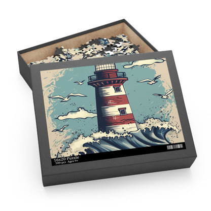 "Tranquil Lighthouse Waves Jigsaw Puzzle for Relaxation and Unwinding"