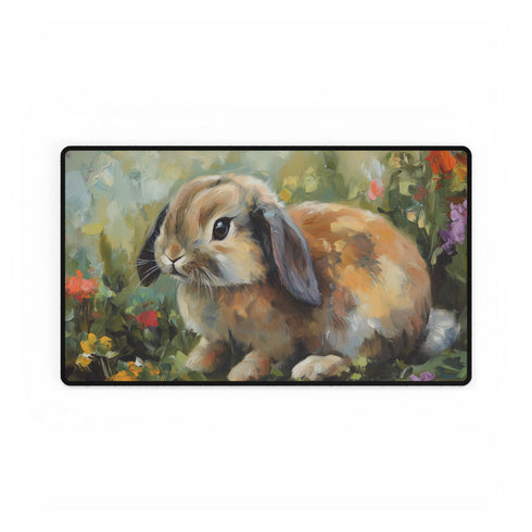 Cute Holland Lop Bunny Watercolor — XL & XXL Desk Mat — Gaming & Workspace Desk Setup View