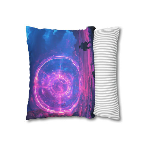 Neon Jellyfish Floating Through Time — 40×40 Cushion Cover — Soft Brushed Fabric Texture Close-Up