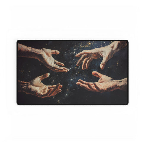 Surreal Hands Reaching Toward Light — XL & XXL Desk Mat — Gaming & Workspace Desk Setup View