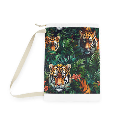 "Jungle Safari Tiger Laundry Bag - Stylish laundry transport with majestic tigers in lush foliage"