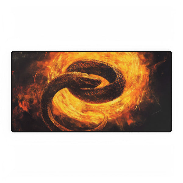 Serpent Coiled Around Burning Sun — XL & XXL Desk Mat — Full Top-Down Artwork View