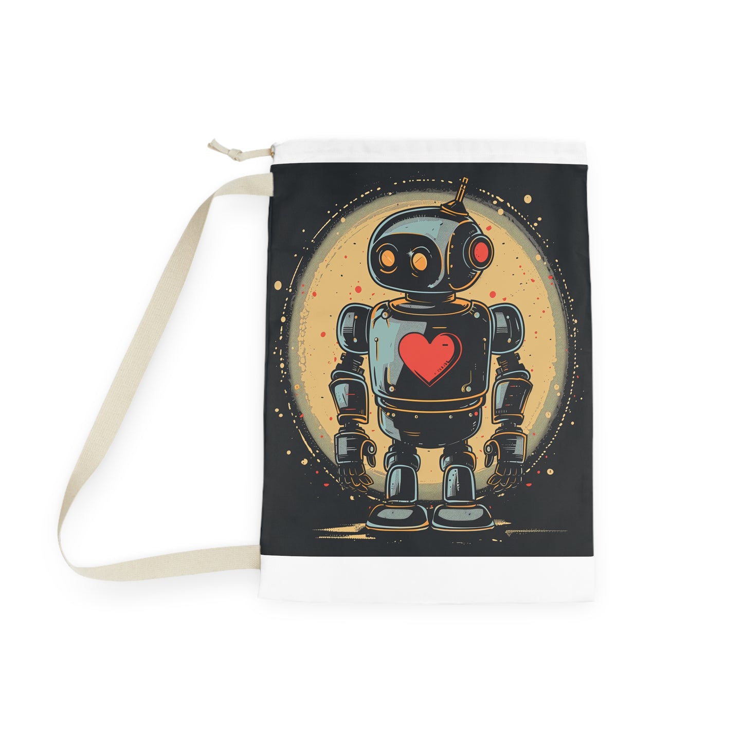 "Retro robot heart laundry bag for stylish organization and cute laundry storage"