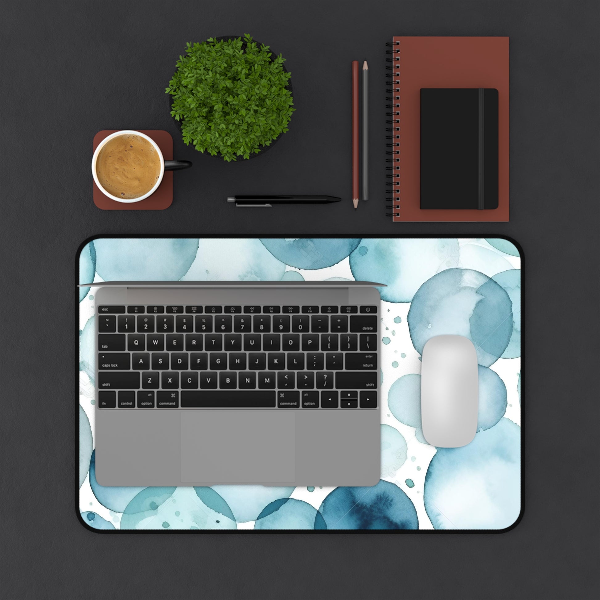 "EyeTide Desk Mat in Ice Blue with Eye Pattern - Enhance your workspace with whimsical design"