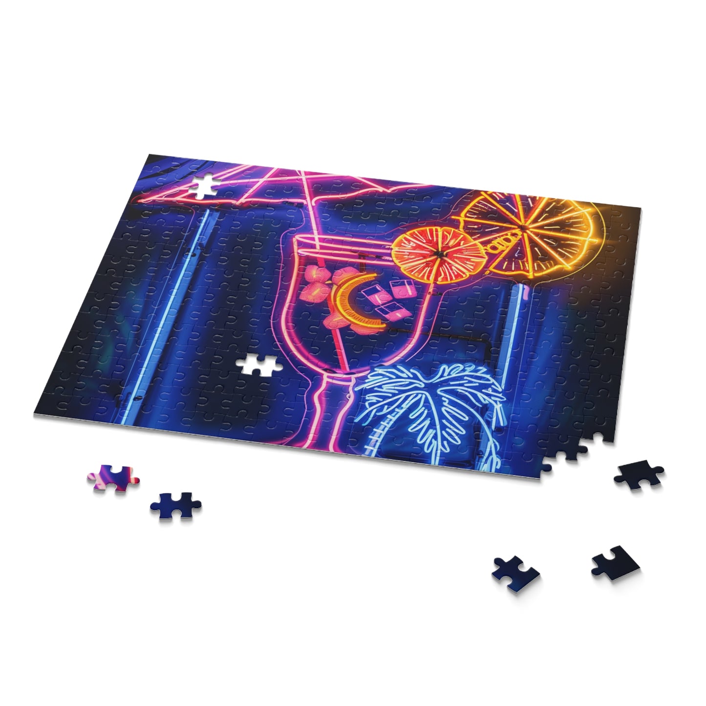 Tropical Cocktail Neon Sign Jigsaw Puzzle - Relaxing paradise escape with vibrant colors for fun puzzling