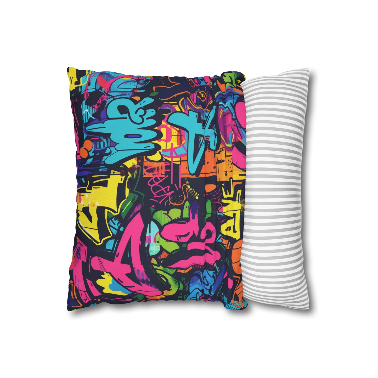 Neon Graffiti Pillow Case - Bold Urban Graffiti Design in Bright Neon Colors