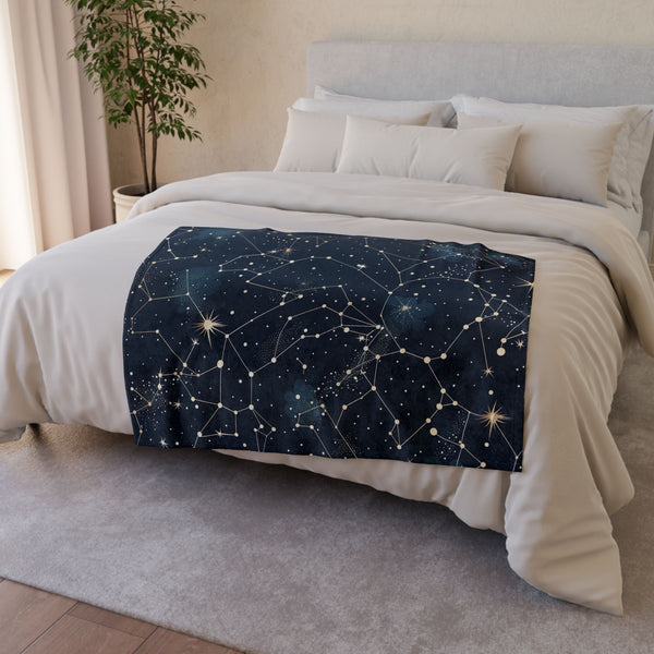 Celestial Constellation Stars Night Sky Plush Fleece Throw Blanket - View 6 | Prints With Passion