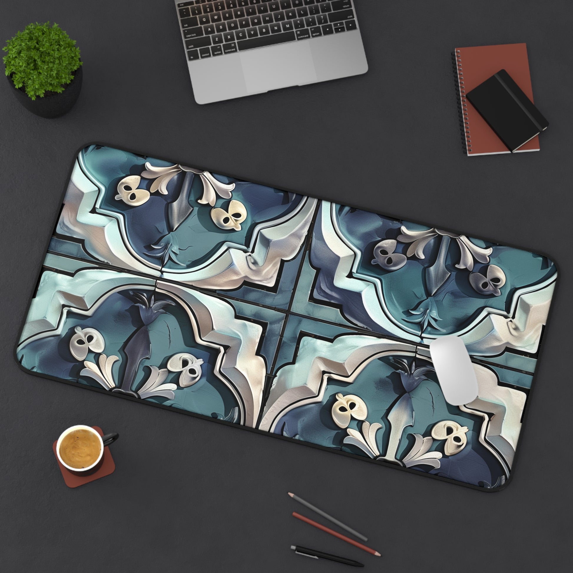 "Artisan Tiles Desk Mat - Elegant workspace protection with seamless pattern design"