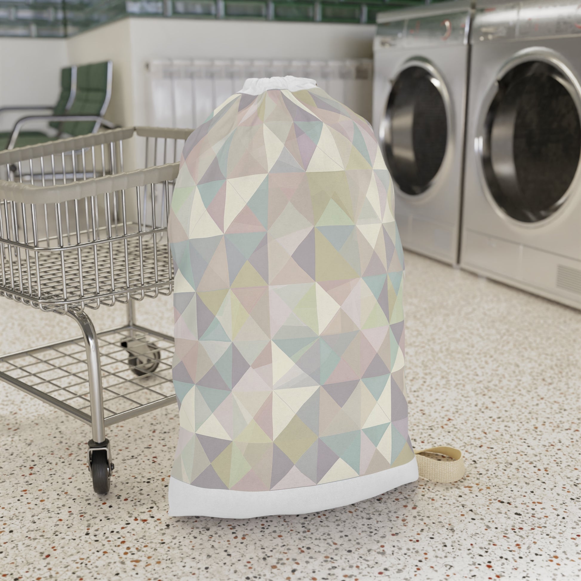 "Pastel Geometrics Laundry Bag - Modern seamless pattern in soothing colors for stylish laundry organization"