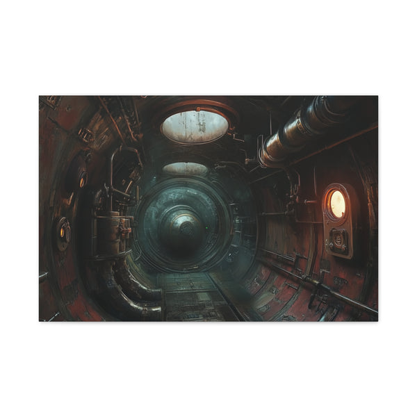 Steampunk Submarine in an Abyss — Canvas Wall Art — Living Room Wall Lifestyle View