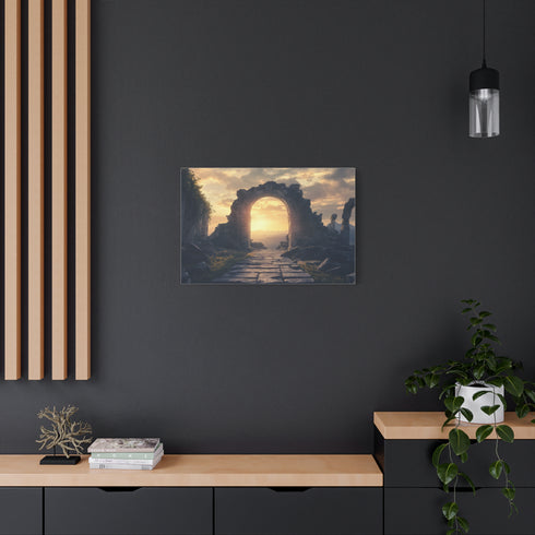 Portal Opening above Ancient Ruins Stretched Canvas Wall Art