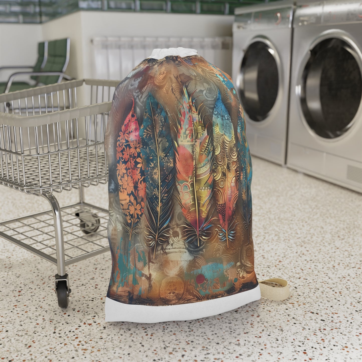 Boho Feather Laundry Bag - Transform laundry day with stylish feather design, durable material.