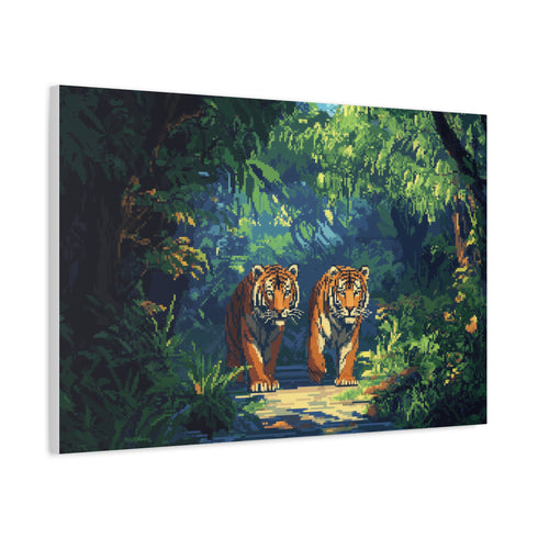 Digital Jungle with Pixelated Tigers (Edition II) — Canvas Wall Art — Product Detail View 6