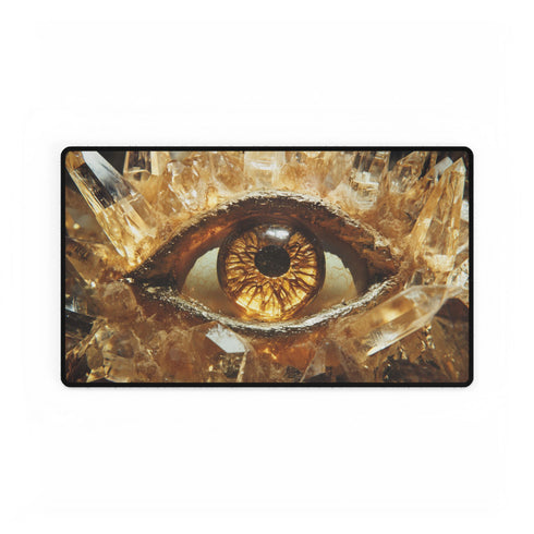 Levitating Crystals Forming an Eye — XL & XXL Desk Mat — Gaming & Workspace Desk Setup View