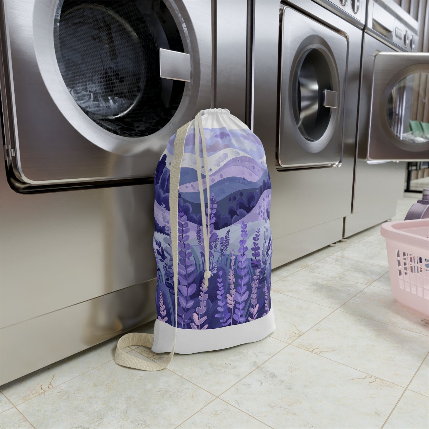 Luxurious Lavender Fields Laundry Bag - Durable material, seamless pattern, keep laundry organized in style