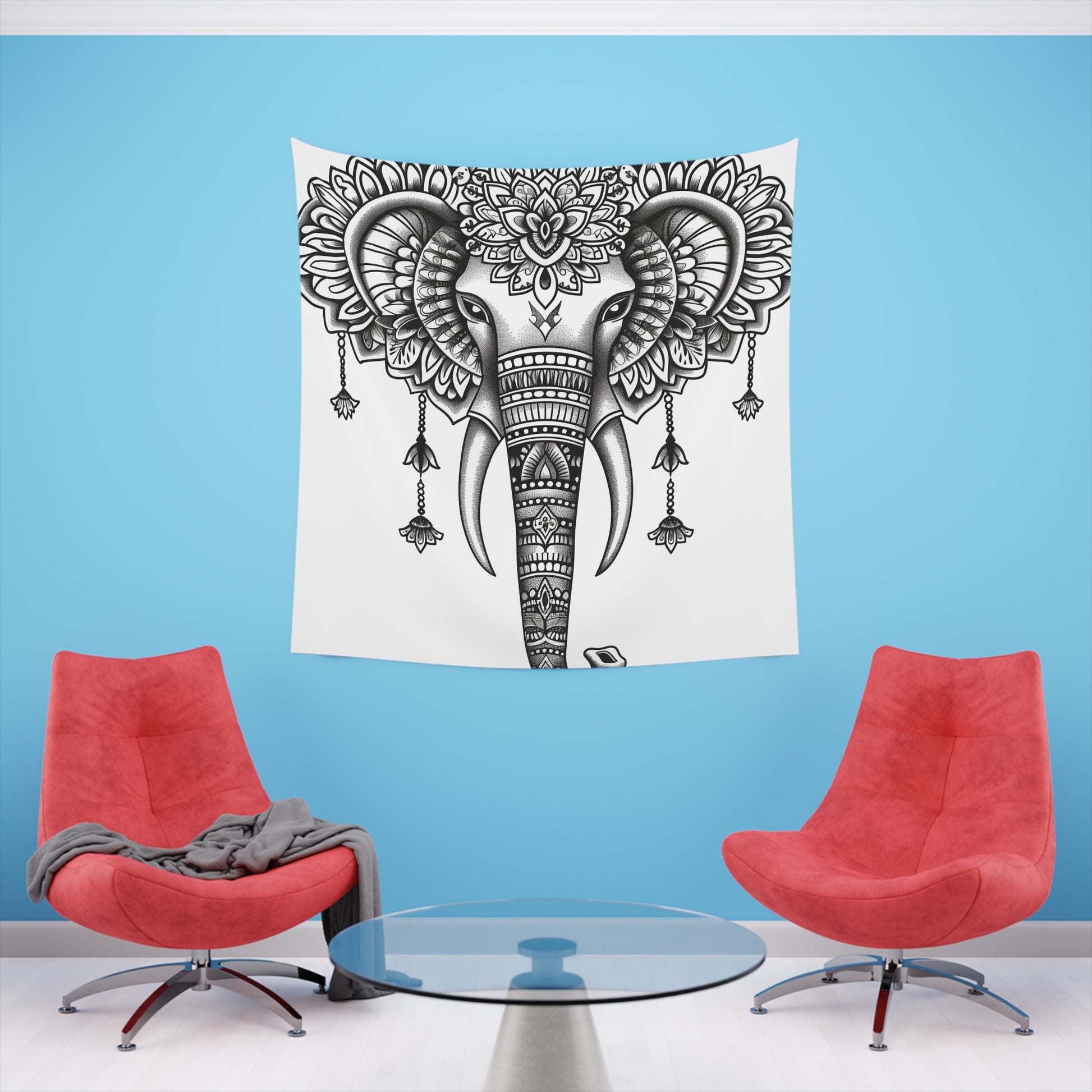 Elephant Mandala: A Tapestry of Majesty | Wall Tapestry | All Over Print, AOP, Decor, Halloween, Home & Living, Home Decor, Indoor, Spring Essentials, Sublimation, Tapestry | Prints with Passion