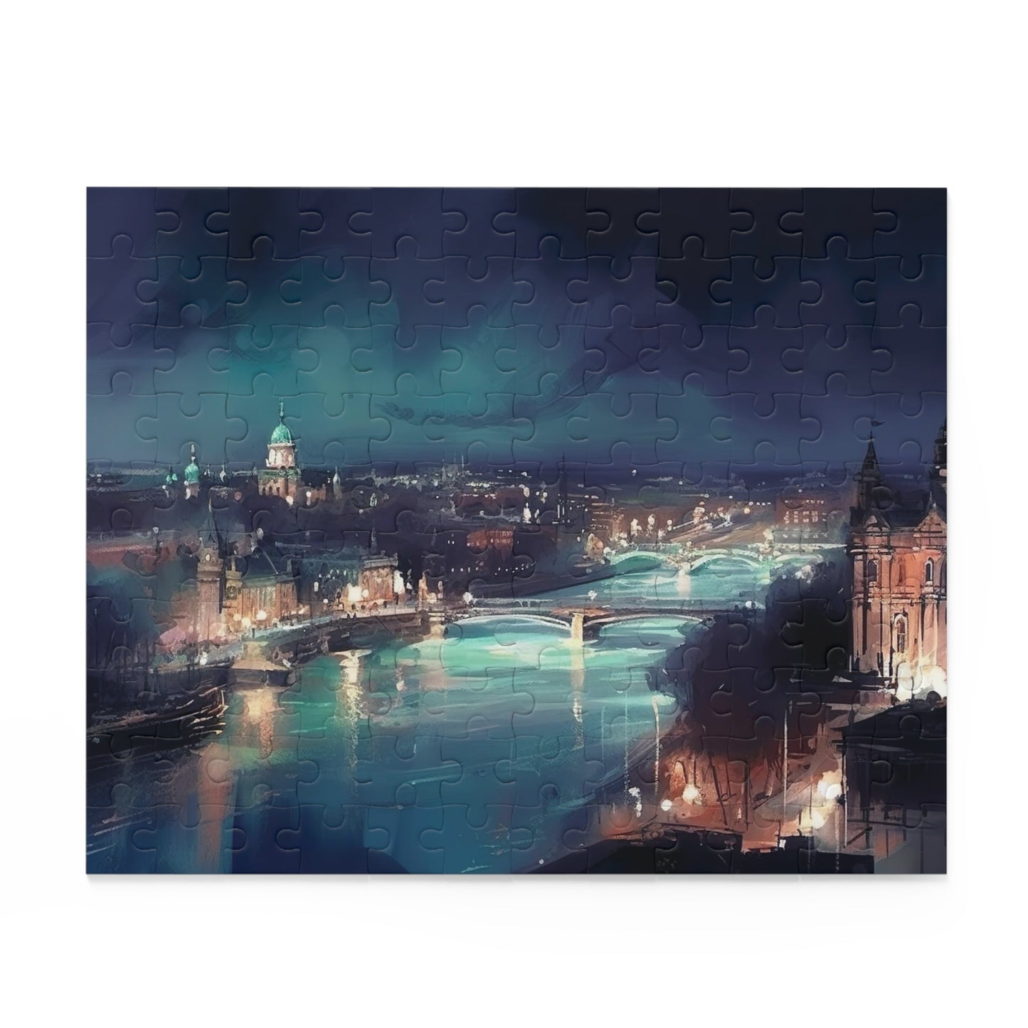 London Lights Jigsaw Puzzle - Stunning skyline of London at night, illuminated against a dark sky