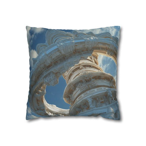Sky Temple Rotating in Zero Gravity — 40×40 Cushion Cover — Front 40×40 cm Square Cushion View