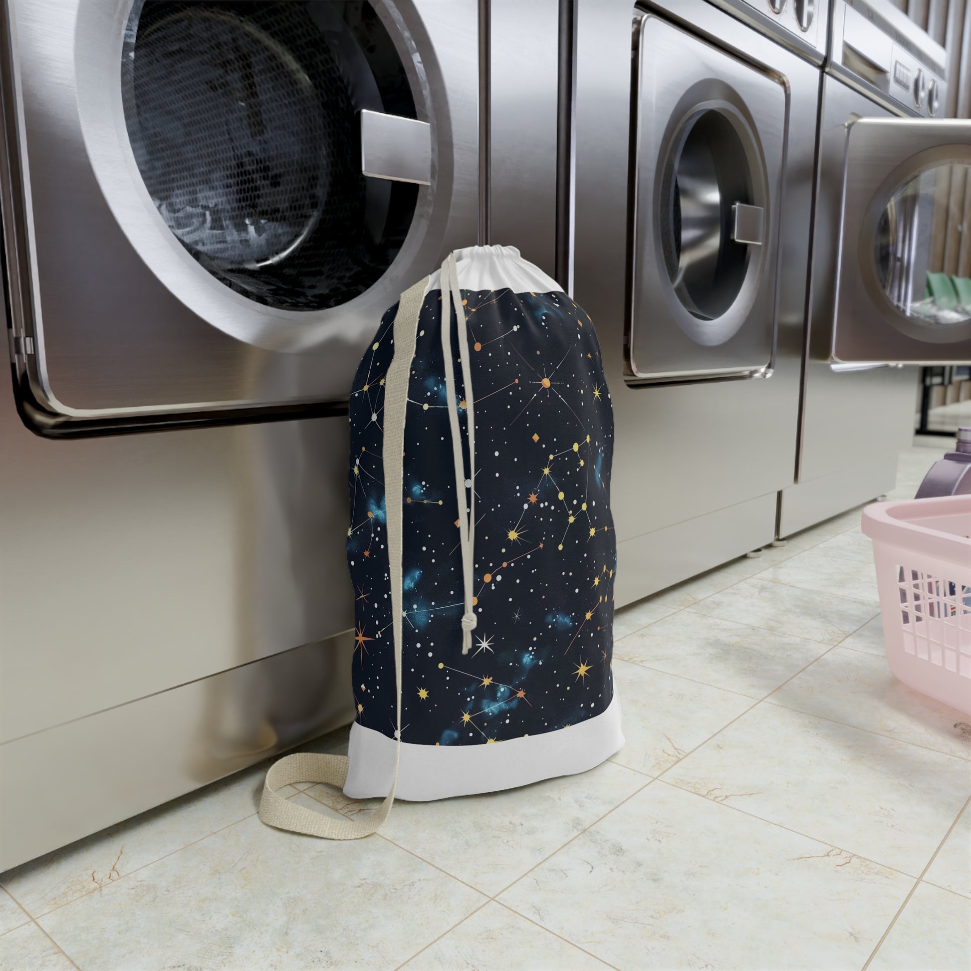 "Starry Night Laundry Bag with constellation stars seamless pattern for organized style"