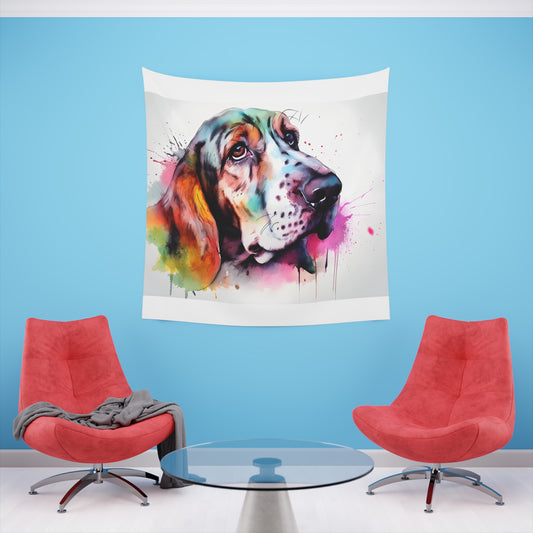 Basset Hound Love: A Tapestry of Gentle Giants | Wall Tapestry | All Over Print, AOP, Decor, Halloween, Home & Living, Home Decor, Indoor, Spring Essentials, Sublimation, Tapestry | Prints with Passion