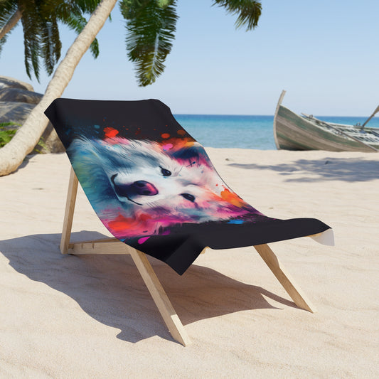 Dive into comfort with our Brushing a Samoyed Beach Towel