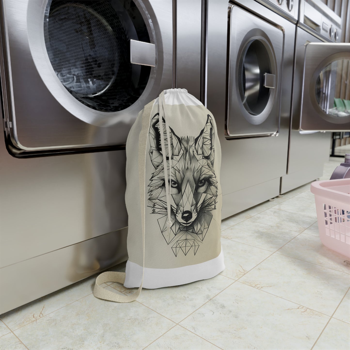 "Fox Geometric Laundry Bag - Keep laundry organized with stylish fox design, angular lines for a touch of fun"