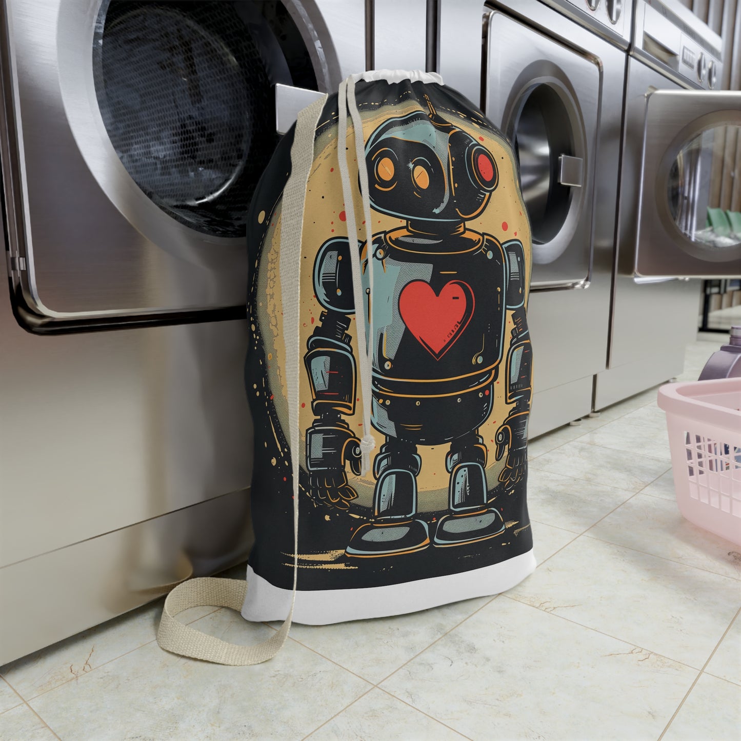 Retro Robot Heart Laundry Bag | Home Decor | Accessories, All Over Print, AOP, Bags, Laundry, Sublimation | Prints with Passion