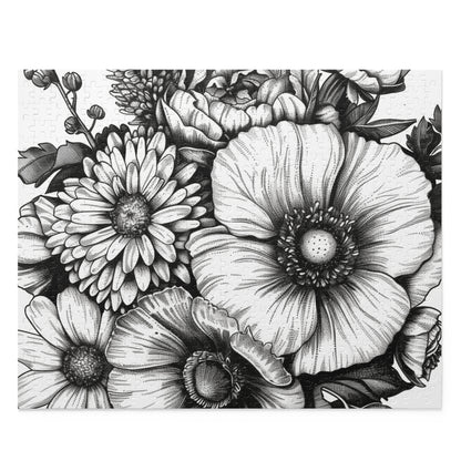 "Floral Bliss Jigsaw Puzzle - Hand-drawn flowers in vibrant colors for relaxing fun"