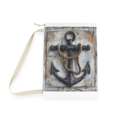 "Nautical anchor and rope laundry bag, durable and stylish for seaside charm"