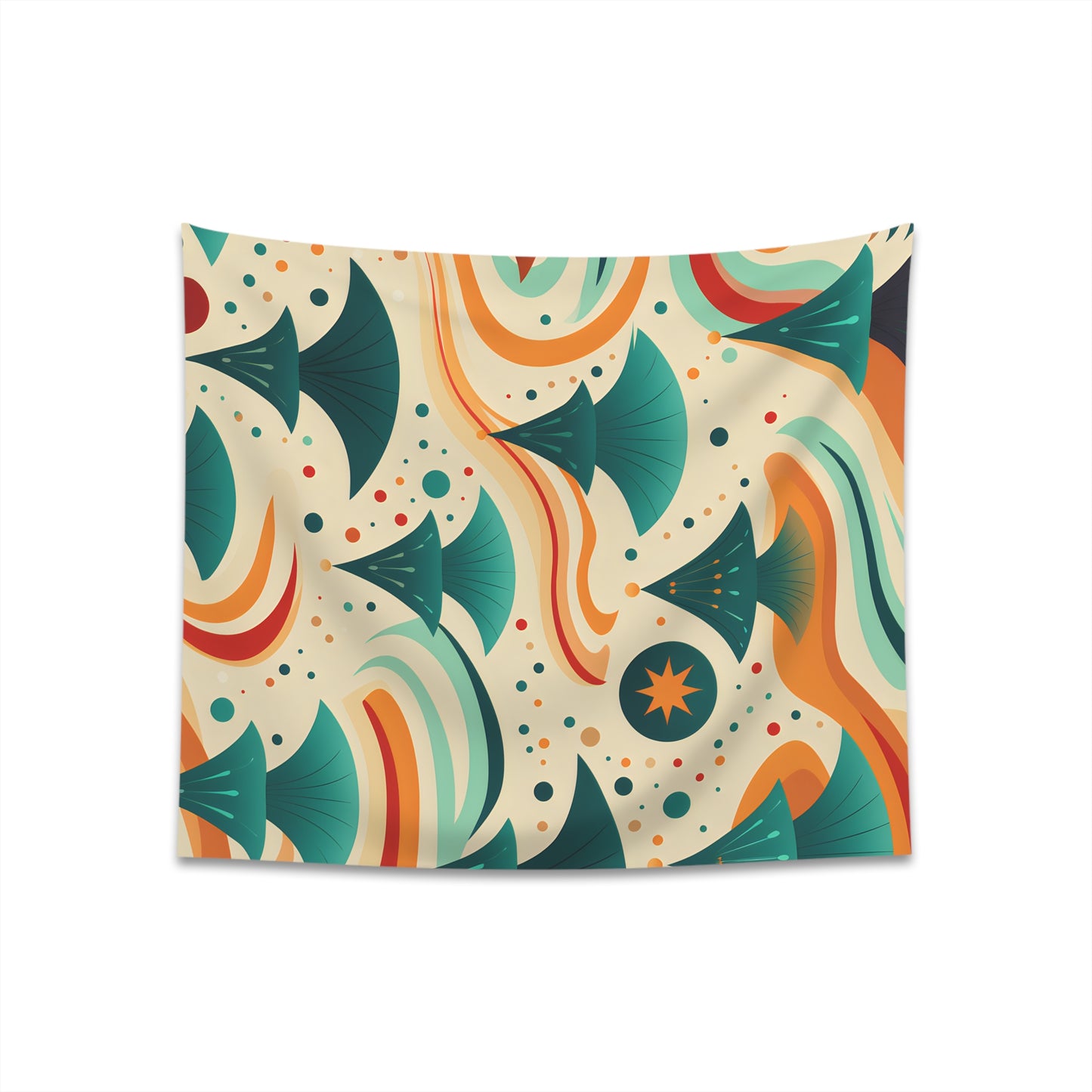 "Ocean Groove Retro Surf Tapestry: Vibrant marine design with 70s vibes, perfect for all seasons"