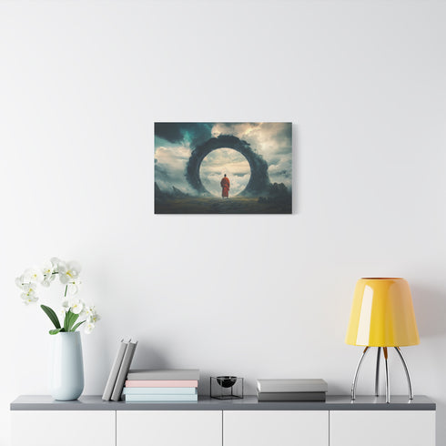 Mystic Monk Opening Cosmic Gate — Canvas Wall Art — Kiln-Dried Pine Frame & Ready-to-Hang Back View