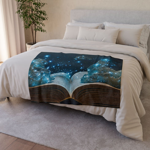 Book Pages Turning into Constellations Plush Fleece Throw Blanket