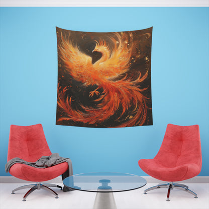 Phoenix Rising: A Mythical Tapestry | Wall Tapestry | All Over Print, AOP, Decor, Halloween, Home & Living, Home Decor, Indoor, Spring Essentials, Sublimation, Tapestry | Prints with Passion