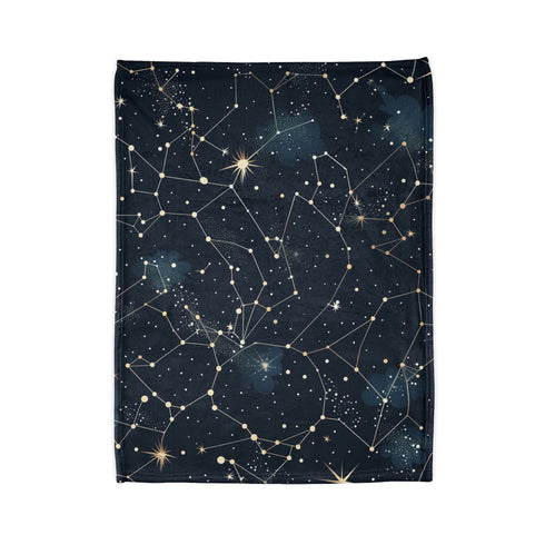 Celestial Constellation Stars Night Sky Plush Fleece Throw Blanket - View 4 | Prints With Passion
