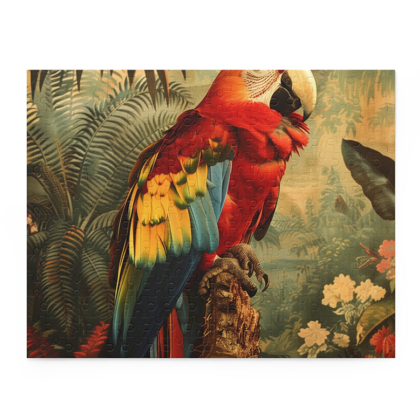 "Colorful Parrot Paradise jigsaw puzzle - vibrant tropical scene with detailed parrot, perfect for bird lovers and puzzle enthusiasts"