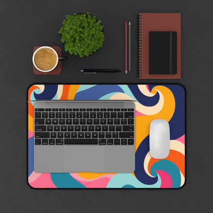 "Vibrant Retro Waves Desk Mat - Enhance workspace with eye-catching seamless pattern for retro office decor"