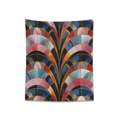 "Art Deco Vision Abstract Tapestry - Geometric Shapes in Vibrant Colors | High-Quality Material | Stylish & Comfortable | Perfect for All Seasons | Great Gift - Available in 34" × 40" and 57" × 57" - Shop Now"