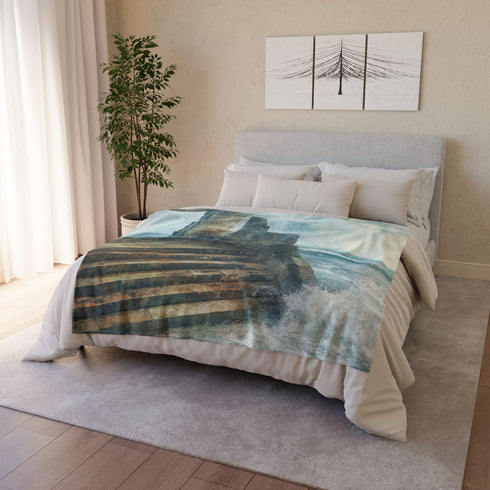 Crystal Tide Sweeping over Ruins Plush Fleece Throw Blanket