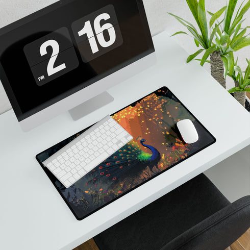 Ghost Peacock in Pixel Forest — XL & XXL Desk Mat — Product Detail View 7