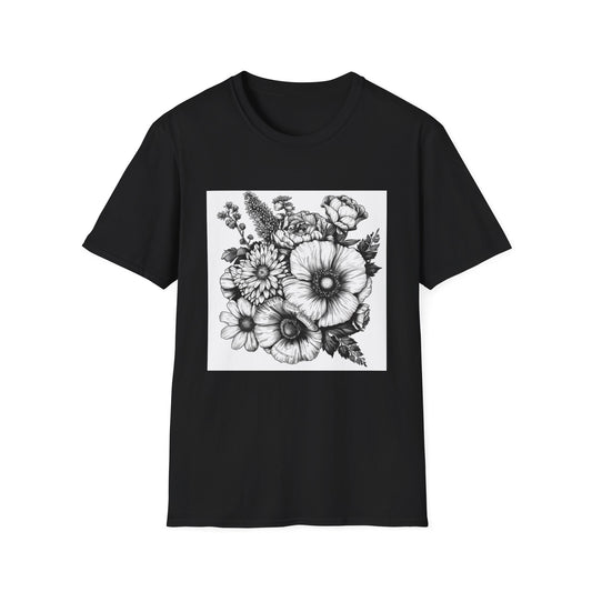 Blooming Brilliance: Hand-Drawn Floral T-shirt 
 Nature's Canvas: Hand-Drawn Botanical Symphony T-shirt | T-Shirt | DTG, Men's Clothing, Regular fit, T-Shirts, Unisex, Women's Clothing | Prints with Passion