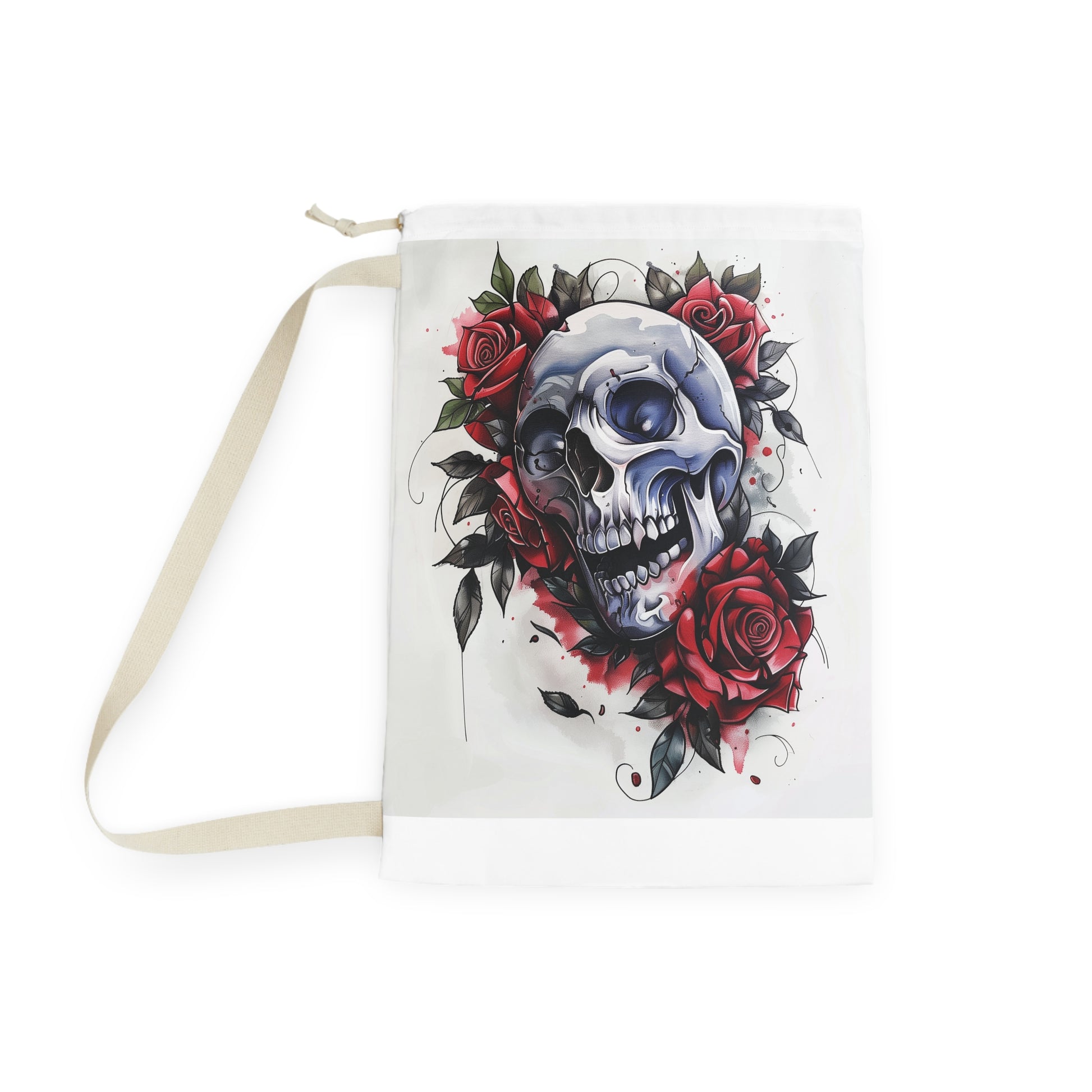 Black Gothic Skull and Rose Laundry Bag - Edgy and Stylish Home Decor & Organizer