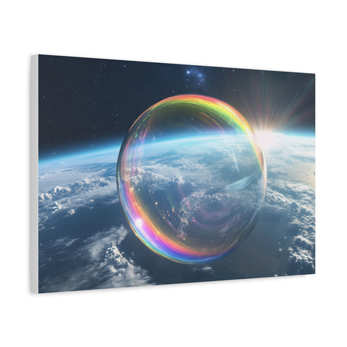 Surreal Dream Bubble Drifting Over Earth (Edition II) — Canvas Wall Art — Side Profile & Stretched Corner Detail
