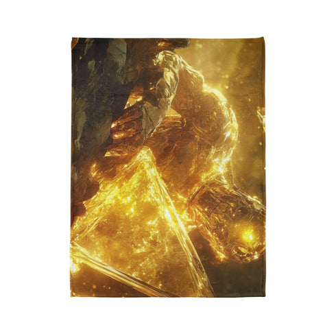 Golem of Glass & Gold Rising from Earth — Plush Fleece Throw Blanket — Product Detail View 10